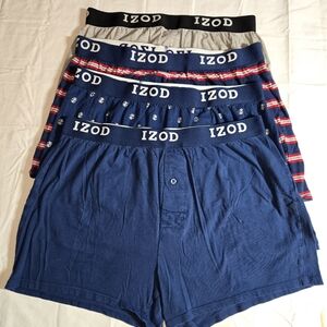 IZOD 100% Cotton Men's Boxer Shorts - Size LG, Qty 4, Blue, Gray, Red